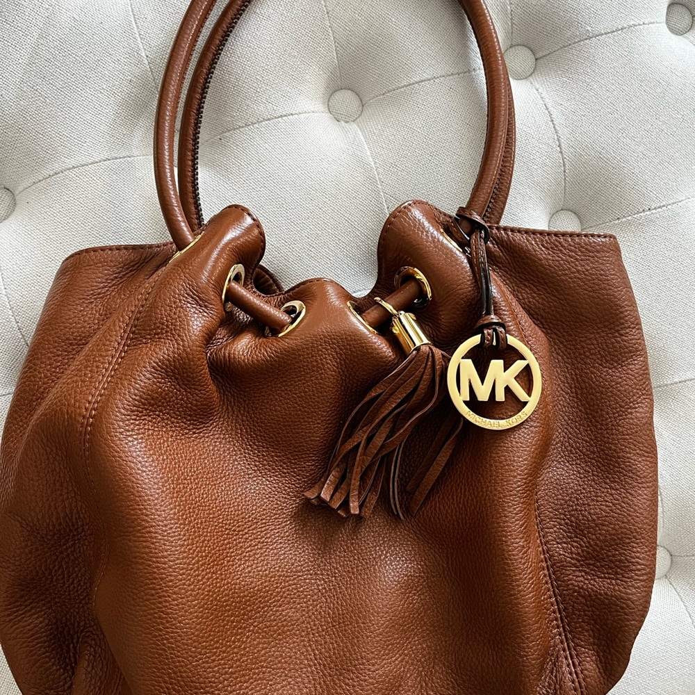 Michael Kors Brown Hobo Bag with Pebbled Leather and Tassels